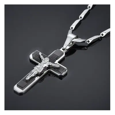 (Light Yellow Gold Color, 90cm) Mens Cross Chain Male Necklace Christian Jewelry Religious Jesus