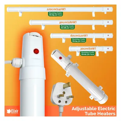 (30Cm / 60W) Tubular Tube Heater Economical with Built in Thermostat Home Greenhouse Bathroom