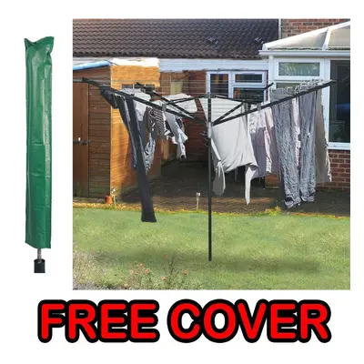 4 Arm 50M Rotary Outdoor Washing Line Airer Clothes Dryer + Free Cover & Spike