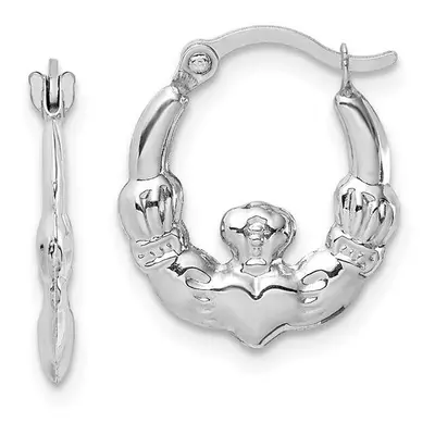 14K White Gold Claddagh Hoop Earrings