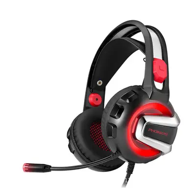 (Black/Red) Gaming Headset Dazzling Optical Headphone 50MM Drive Unit Free Bending Soft Rubber M