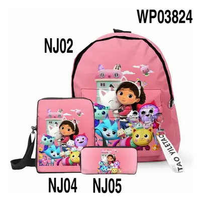 3pcs/set Gabby Dollhouse Cartoon School Bags Backpacks Schoolbag Handbag Pencil Box Kids Laptop 