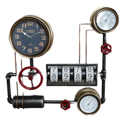 Wall Mounted Industrial Pipe Clock | Pressure Gauge Style