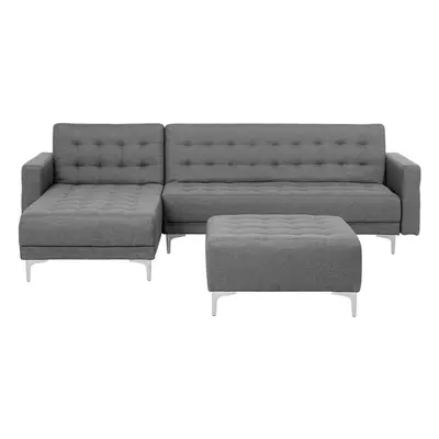 Right Hand Fabric Corner Sofa with Ottoman Grey ABERDEEN