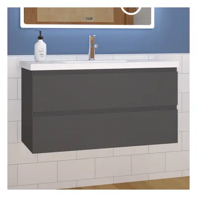 (High gloss grey) 1000mm Wall Hung Bathroom Vanity Units with Resin Sink High Gloss White/Grey