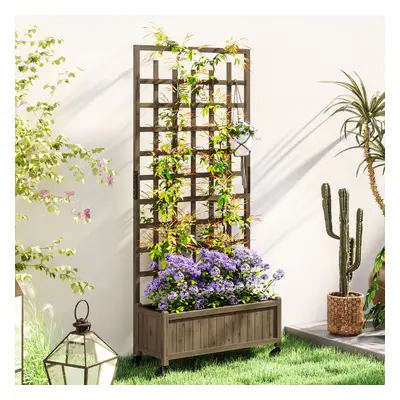 Outsunny Wooden Trellis Planter, Raised Garden Bed with Wheels and Bed Liner