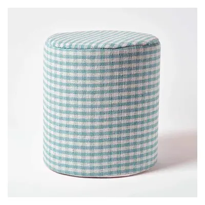 (Blue) Gingham Check Round Pouffe Cotton x cm