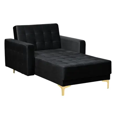 Velvet Chaise Lounge Black ABERDEEN