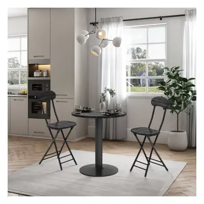 (Black) 59cm Round Table and Folding Chairs Kitchen Table Chairs Set