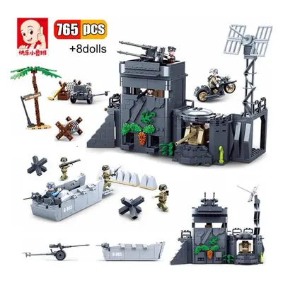 (as the picture) 765pcs Military German Army Atlantic Fort Building Blocks Normandy Army Soldier