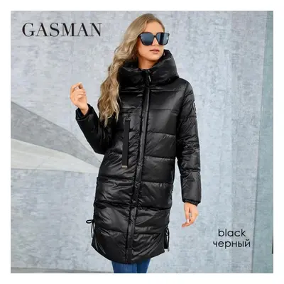 (black, XXL) Gasman Women&apos;s Winter Down Jacket Long Classic Design Zipper Breasted Belt Poc