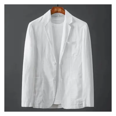 (white, L) Solid Color Linen Suit Men&apos;s Spring And Summer Young And Middle-aged Slim Casual