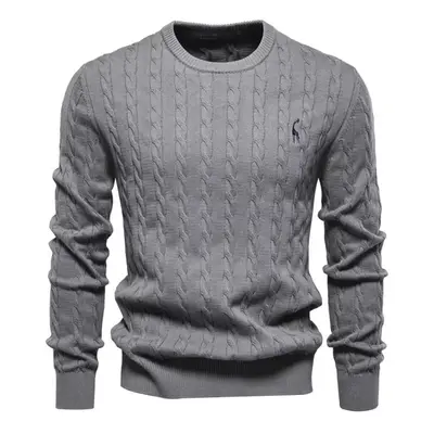 (dark grey, 85-95 kg) Aiopeson Mens Giraffe Embroidery Cotton Sweaters Round Neck Classic Twist 