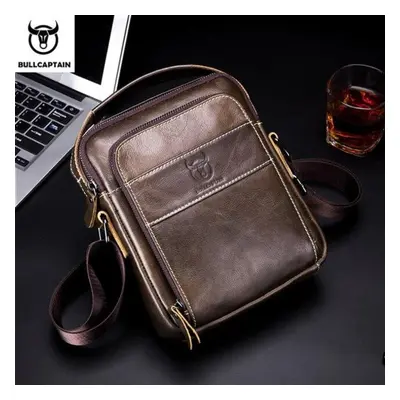 (brown) Bullcaptain Brand Leather Retro Zipper Messenger Bag Men&apos;s Shoulder Bag Fashion Han