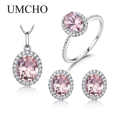 (pink, 6) Elegant Synthetic Oval Pink Sky Blue Cubic Zirconia Silver Necklace Ring Earring Jewel