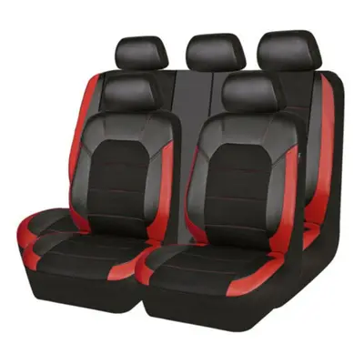 (red) Pu Leather Car Seat Covers Universal Full Synthetic Set Full Seat Covers