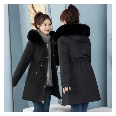 (black, XL) New Arrival - Women&apos;s Thickened Parka Coat, Long Hooded Winter Jacket With Cott