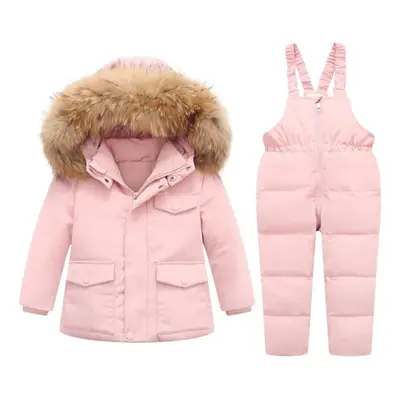 (pink, 120(5T-6T)) 2pcs Winter Jackets For Kids Snowsuits Girl Hooded Duck Down Parka Coat Boy R