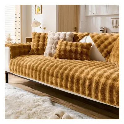 (tan, 110x160cm) Thicken Imitation Rabbit Fur Plush Sofa Slipcover Non-slip Soft Sofa Towel Couc