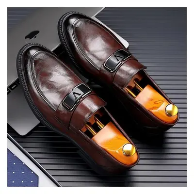 (brown, 42) New Men&apos;s Business Dress Leather Shoes Luxury Fashion Groom Wedding Shoes Men I