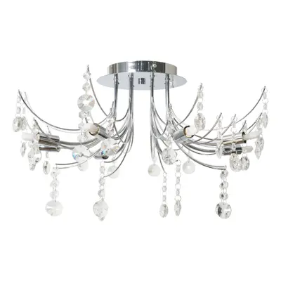 Litecraft Lily Ceiling Light Crystal Effect Flush Mount - Chrome