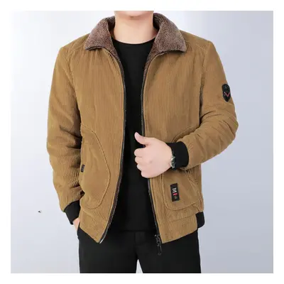 (yellow, XXL) Corduroy Cotton Padded Jacket Loose Large Cotton Padded Jacket Middle-aged And Eld