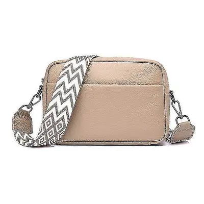 (khaki) Crossbody Bag Women's Leather Small Shoulder Bag With Wide Strap Zip And Removable Shoul