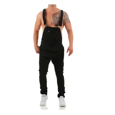 (black, S) Men&apos;s Bib Suspenders Slim Fit Siamese Strap Jeans