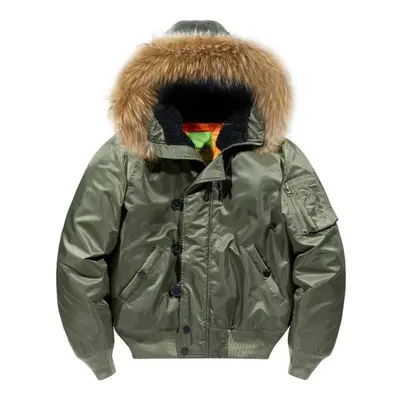 (as the picture, L) Fur Collar Hooded Coat Military Fur Hood Warm Tactical Bomber Jackets Warm W