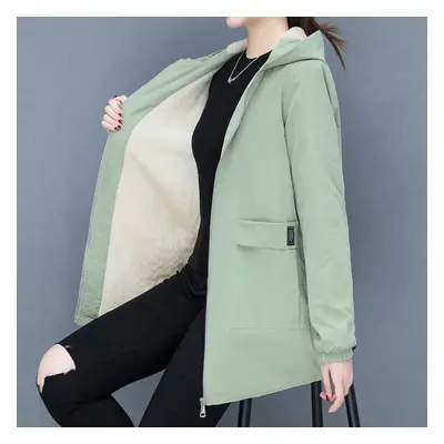 (green, L) Ladies Autumn And Winter Plus Velvet Thickened Large Size Padded Jacket Outdoor Windp