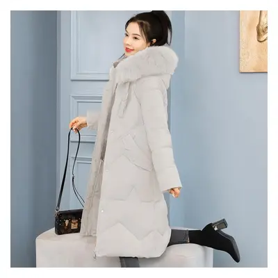 (white, XL) Down Cotton Padded Jacket Women&apos;s Loose Cotton-padded Jacket In The Long Sectio