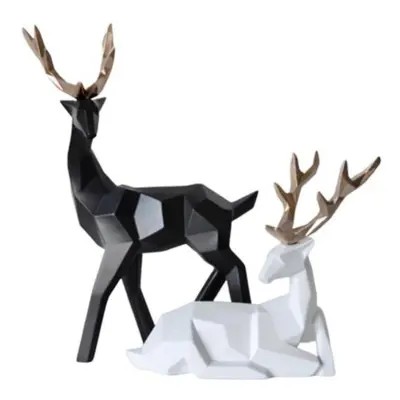 (black,white) 2pcs Elk Statue Fashion 3D Printing Party Home Good Symbolism Decoration Colors Co