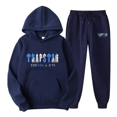 (M, Dark blue) Essentials Jogging Suit Mens Tracksuit Set Hoodie Top Sportswear Long Sleeve Swea