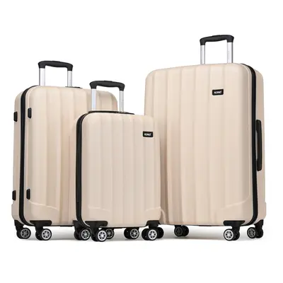 (19+24+28 inch) Beige 19/24/28 Hard Shell Luggage Lightweight ABS with Spinner Wheels Business T