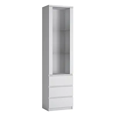 Fribo Tall narrow door drawer glazed display cabinet in White