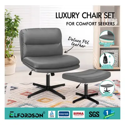 ELFORDSON Office Chair Computer Cross-legged Seat Work Ottoman PU Leather Grey