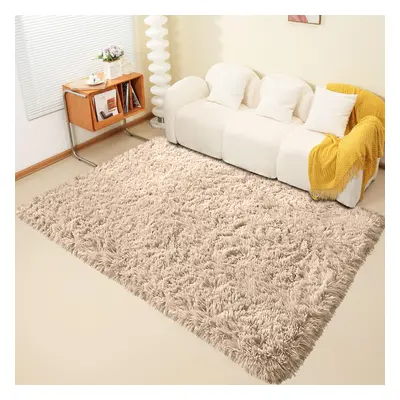 (200cm x 290cm OR 6ft 7" x 9ft 6"- Large Area Rug, Beige- Area Rug) Large Fluffy Shaggy Rugs Non