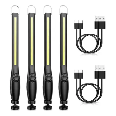 (4 pack) LED Flashlight Magnetic Work Light USB Rechargeable Torch Hook Portable Lantern Inspect