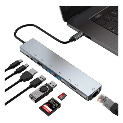 8 In USB Hub 4K HD Display 87W USB-C PD3.0 Power Delivery Docking Station Adapter