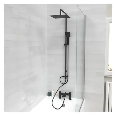 Nes Home Square Shower Riser Rail Kit With Mixer Tap & Handset Matte Black