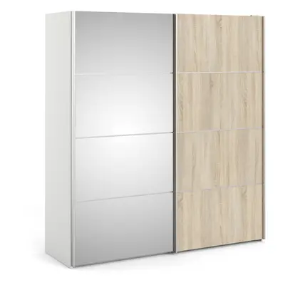 Sliding Wardrobe 180cm in White with Oak and Mirror Doors with Shelves