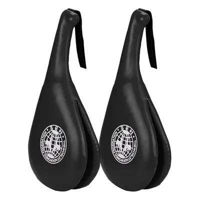 Pair of Taekwondo Double Paddles Leather Kick Paddle for Tae kwon do Boxing Karate Training(Blac