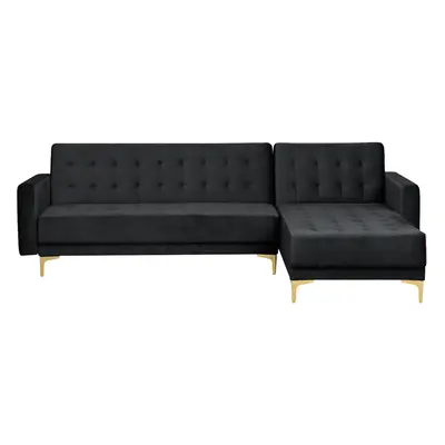 Corner Sofa ABERDEEN Velvet Black Left Hand