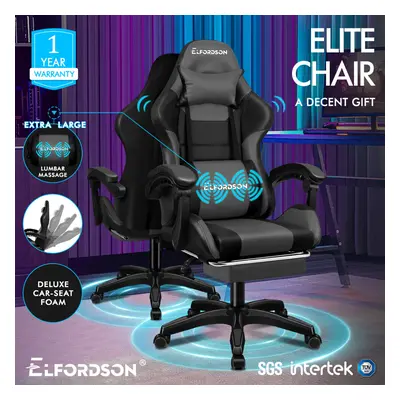 ELFORDSON Gaming Office Chair Extra Large Pillow Racing Executive Footrest Seat Grey