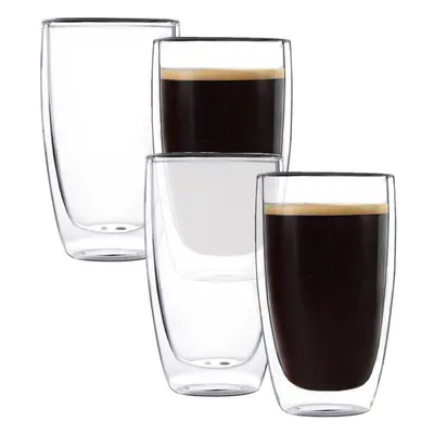 (400ML/13.5OZ-4) Double Wall Glass Cups 400ML/13.5OZ Set of 4,Clear Insulated Coffee Mugs, Heatp