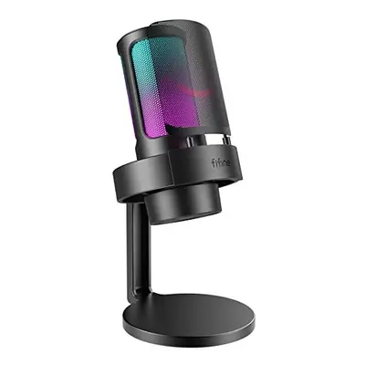 Gaming Streaming Microphone, FIFINE USB PC Desktop Mic with Controllable RGB, Mute Tap, Monitori