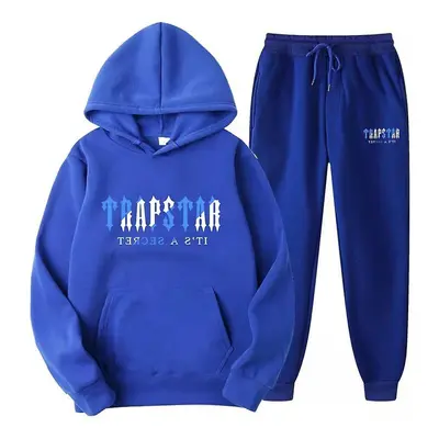 (Blue, S) Jogging Suit For Men And Women, Tracksuit With Trapstar Print, Unisex Sports Suit Set,