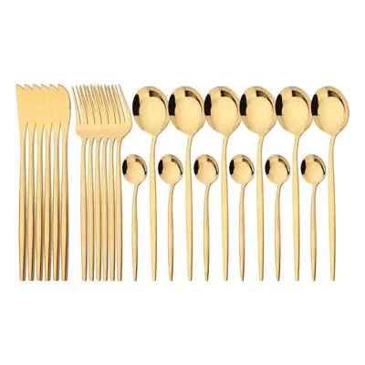 (gold) 24pcs Mint Gold Dinnerware Set Knife Fork Coffee Spoon Cutlery Western Stainless Steel Ta