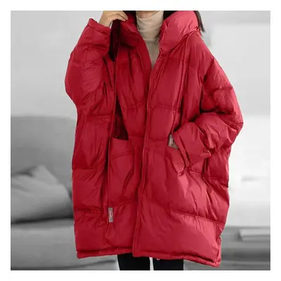 (red, One size) Winter Women 90% White Duck Down Jacket Casual Loose Over Size Warm Parka Female