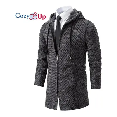 (dark grey, L) Cozy Up New Long-sleeved Sweater Men Fleece Thickened Mid-length Knitted Cardigan